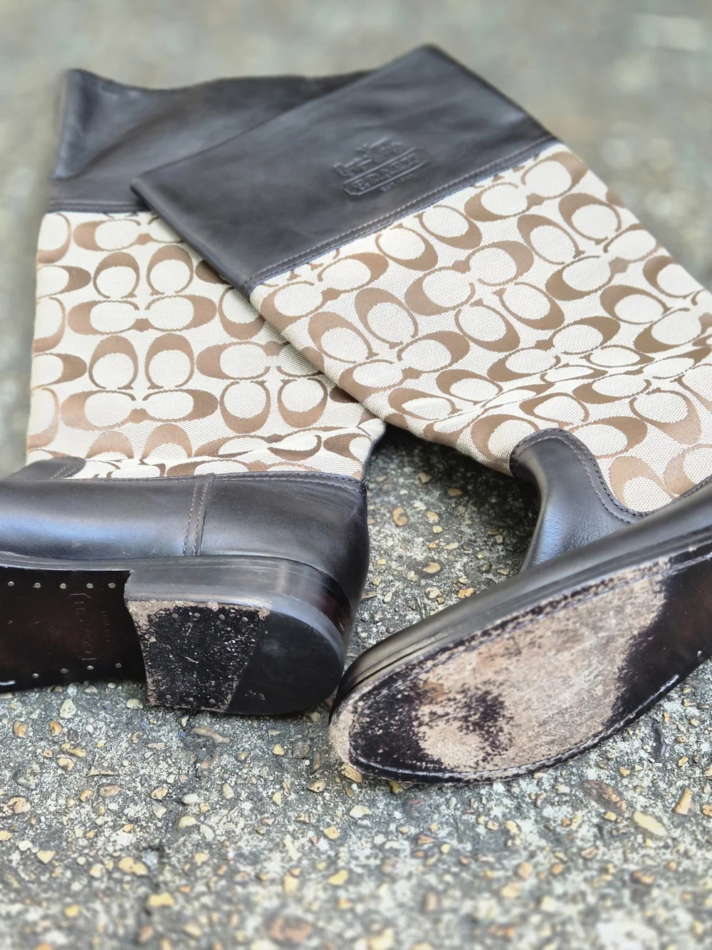 Coach Brown Leather & Signature Canvas Over-the-Knee Boots